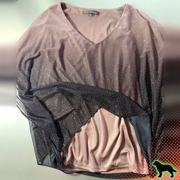 Liz Jordan Purple Glitter Gradient Sheer Top with Tank Lining Size S Like NEW - Picture 4 of 5
